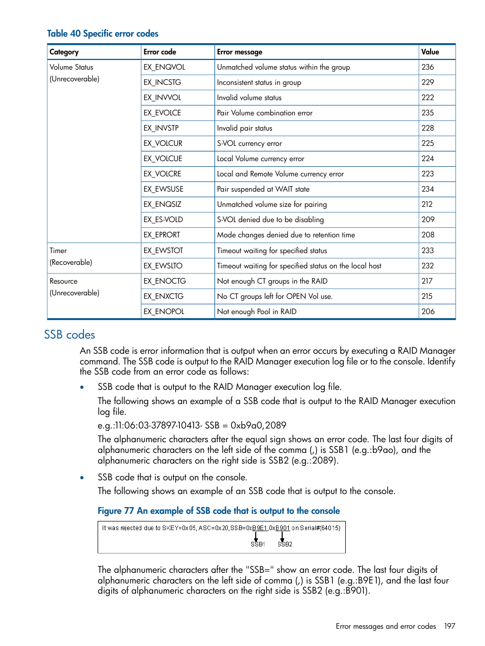 Ssb codes | HP XP P9500 Storage User Manual | Page 197 / 254