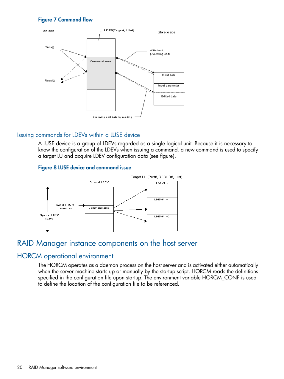 Issuing commands for ldevs within a luse device, Horcm operational environment | HP XP P9500 Storage User Manual | Page 20 / 254