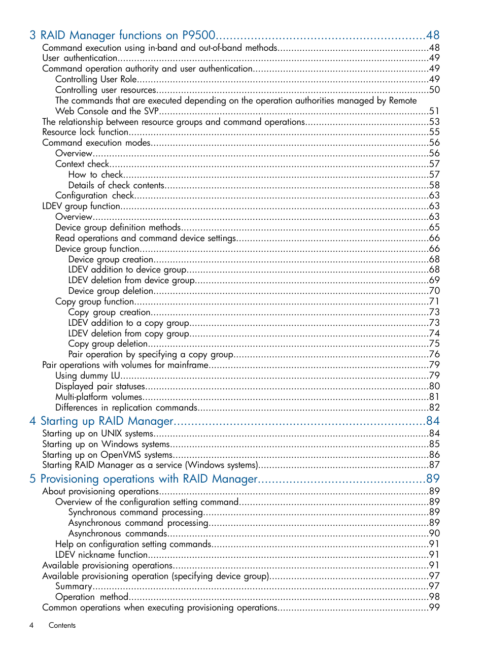 4 starting up raid manager, 5 provisioning operations with raid manager | HP XP P9500 Storage User Manual | Page 4 / 254