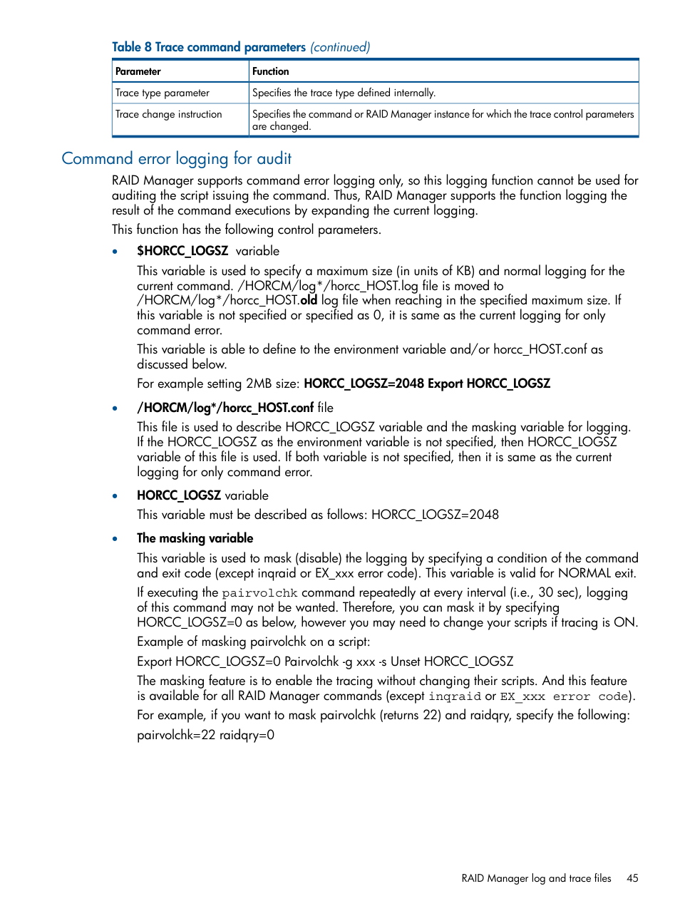 Command error logging for audit | HP XP P9500 Storage User Manual | Page 45 / 254