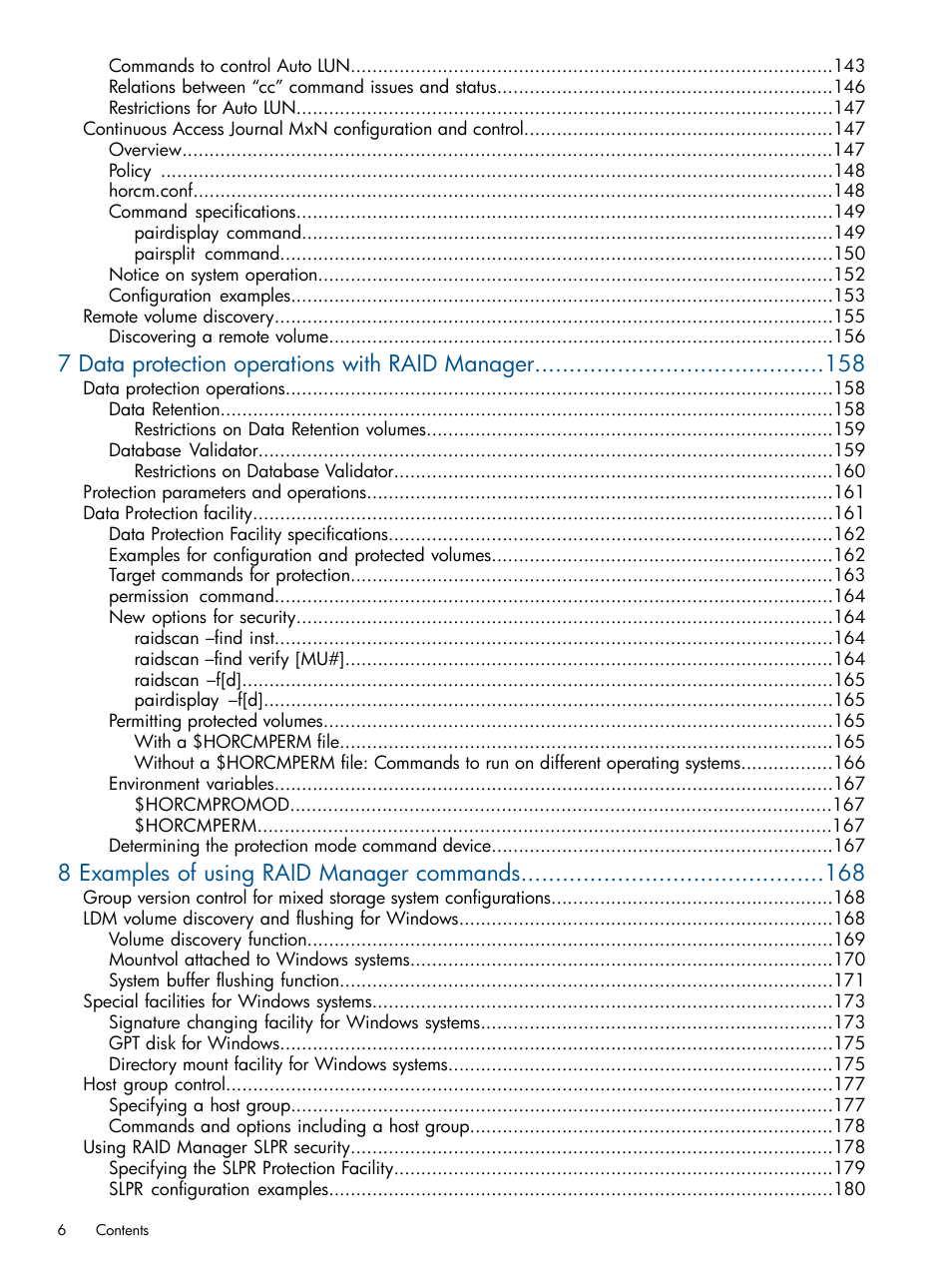 7 data protection operations with raid manager, 8 examples of using raid manager commands | HP XP P9500 Storage User Manual | Page 6 / 254