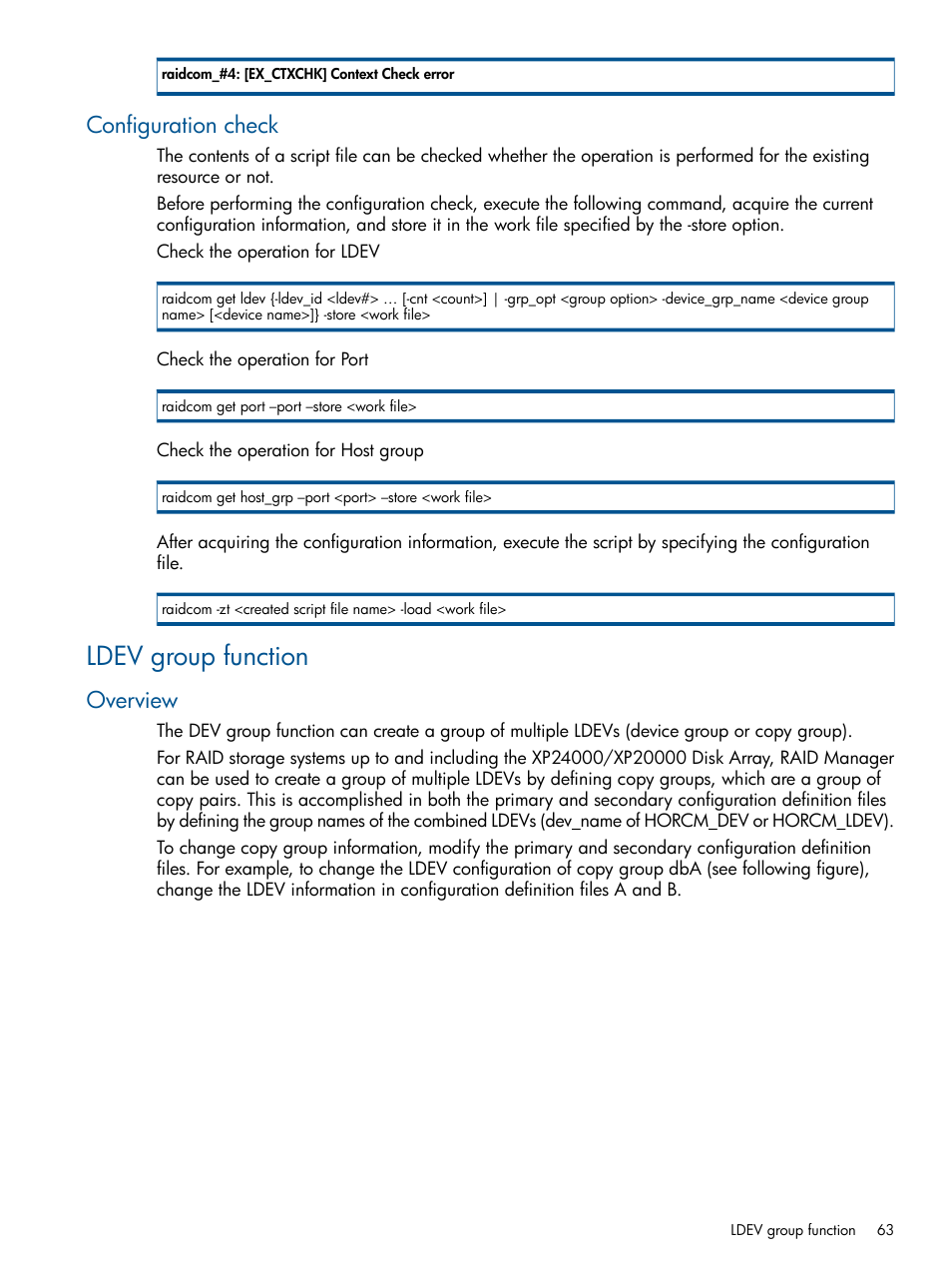 Configuration check, Ldev group function, Overview | HP XP P9500 Storage User Manual | Page 63 / 254