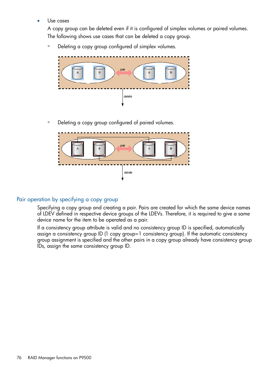 Pair operation by specifying a copy group | HP XP P9500 Storage User Manual | Page 76 / 254