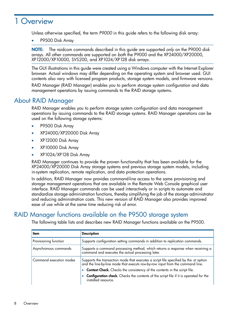 1 overview, About raid manager | HP XP P9500 Storage User Manual | Page 8 / 254