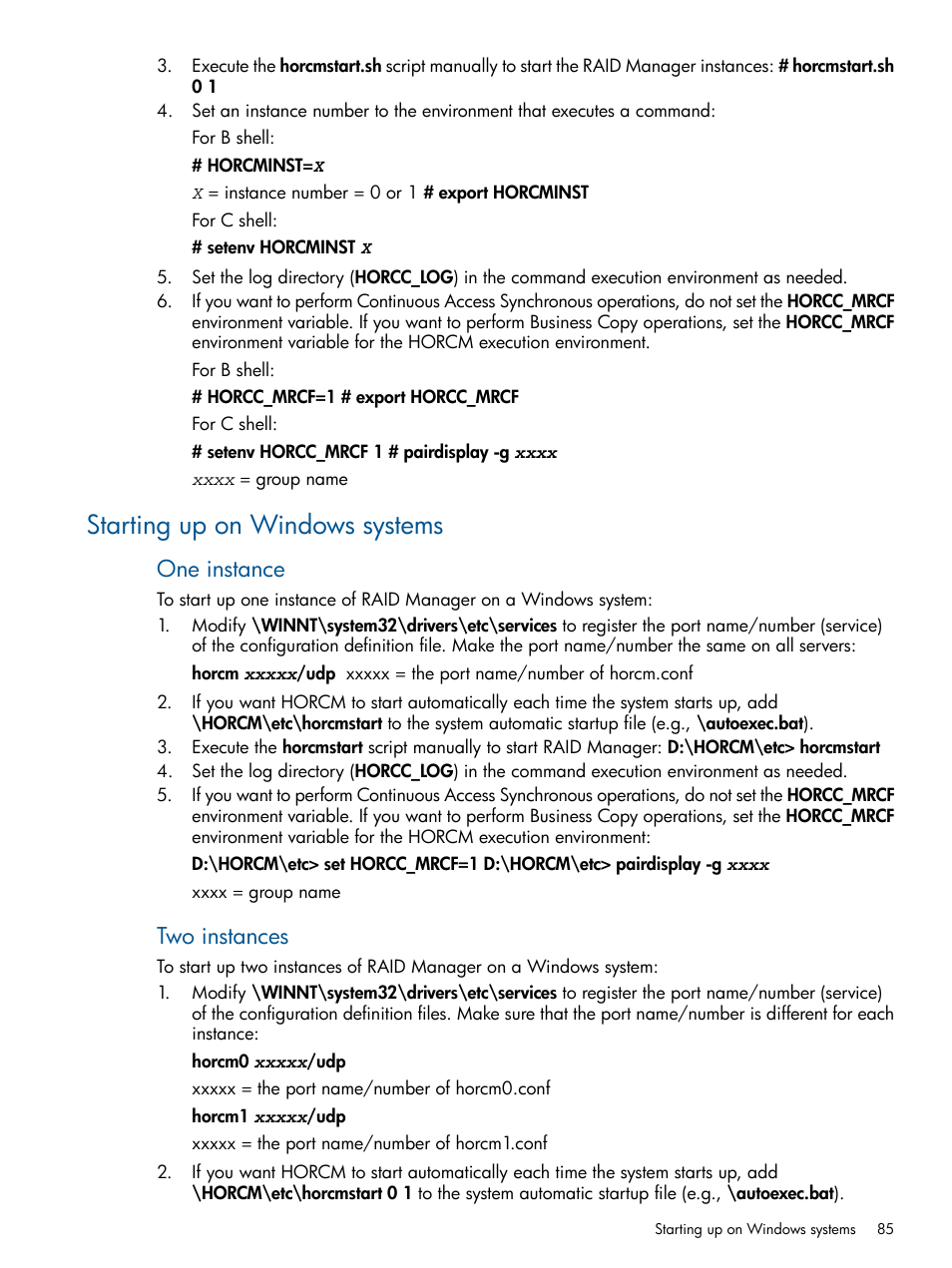 Starting up on windows systems, One instance, Two instances | HP XP P9500 Storage User Manual | Page 85 / 254