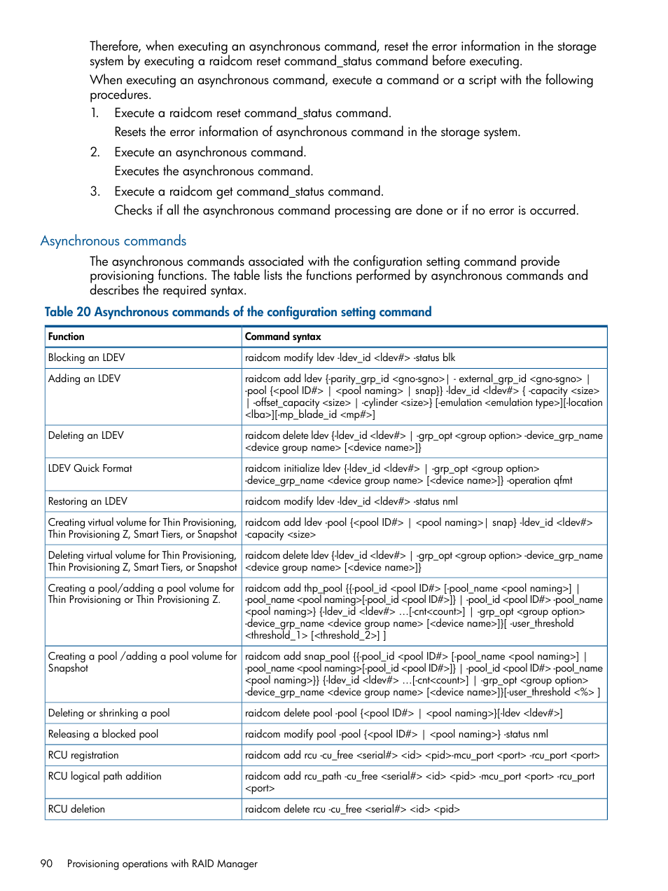 Asynchronous commands | HP XP P9500 Storage User Manual | Page 90 / 254