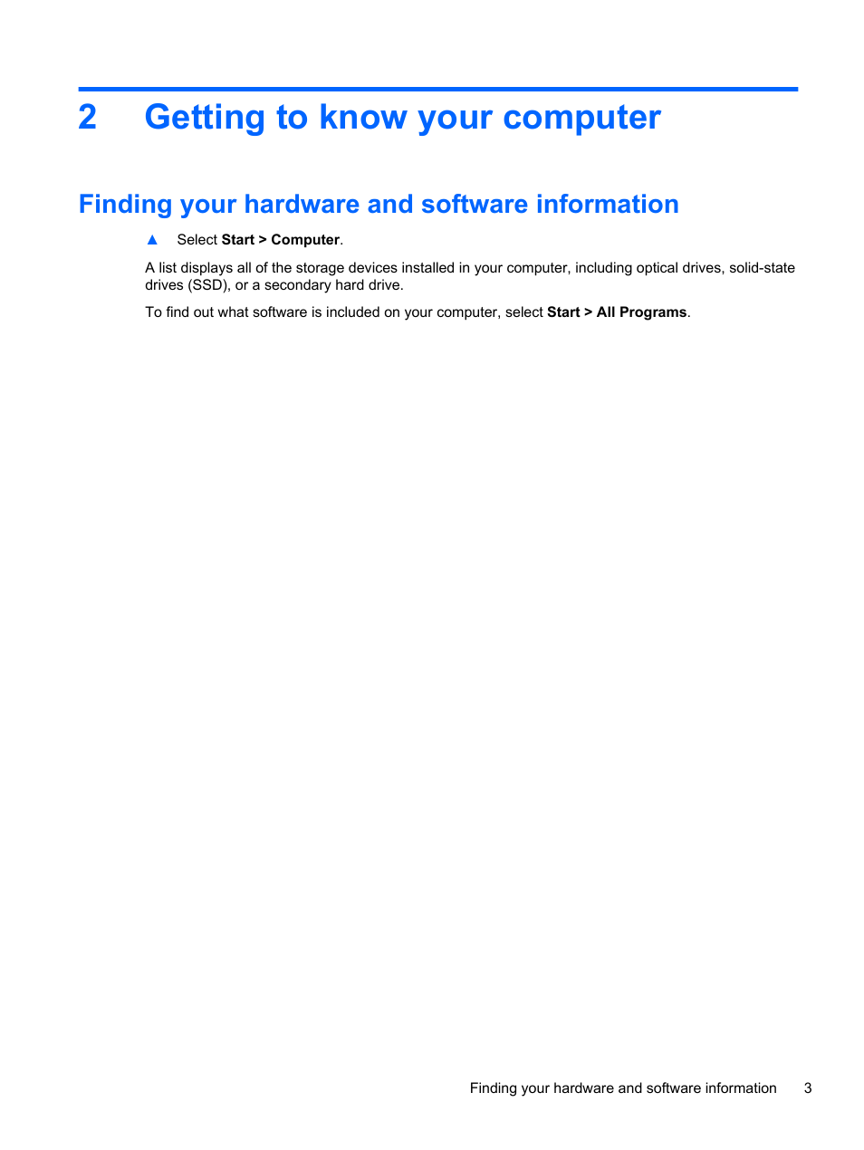 Getting to know your computer, Finding your hardware and software information, 2 getting to know your computer | 2getting to know your computer | HP 215 G1 Notebook PC User Manual | Page 13 / 85