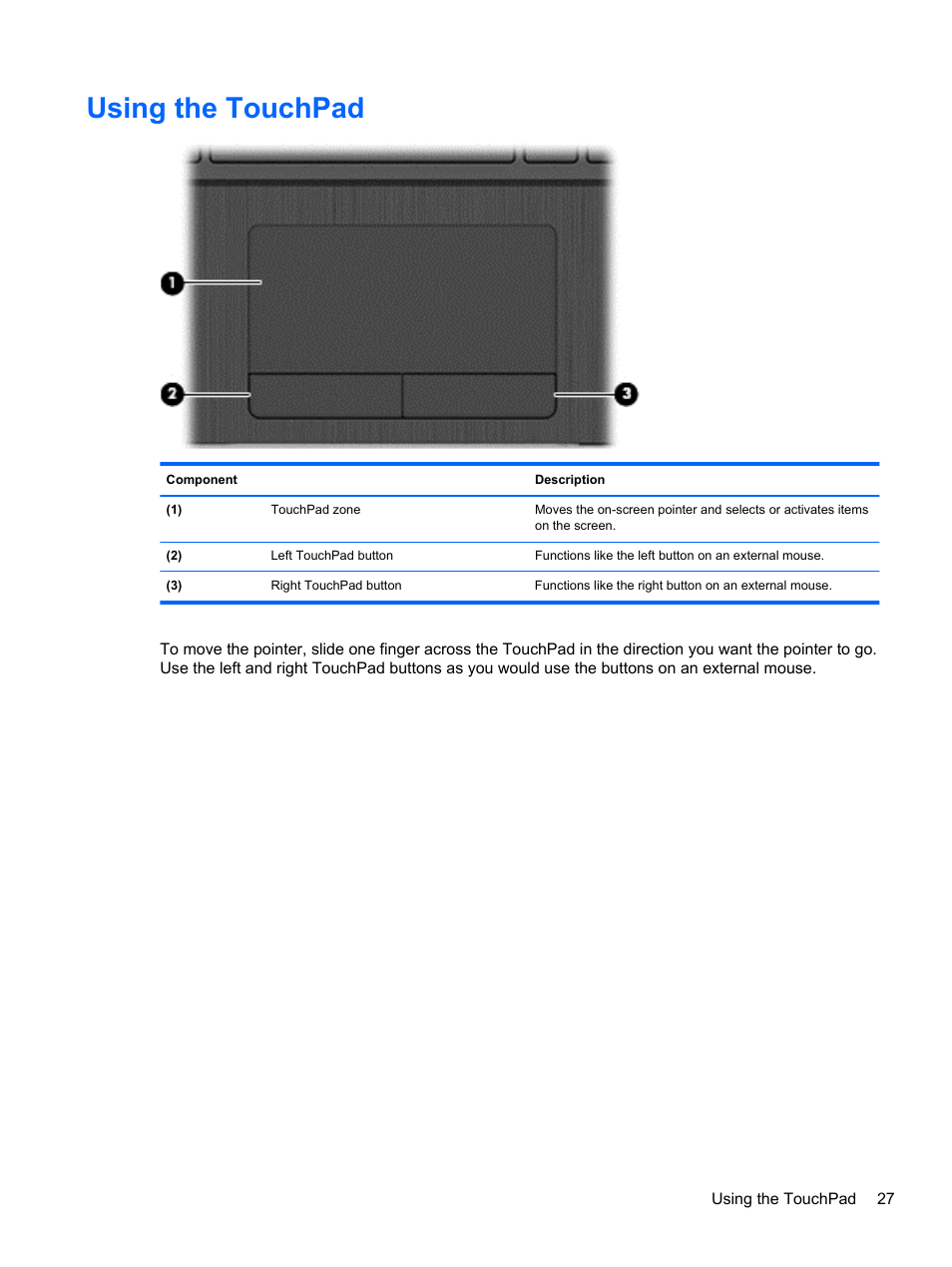 Using the touchpad | HP 215 G1 Notebook PC User Manual | Page 37 / 85