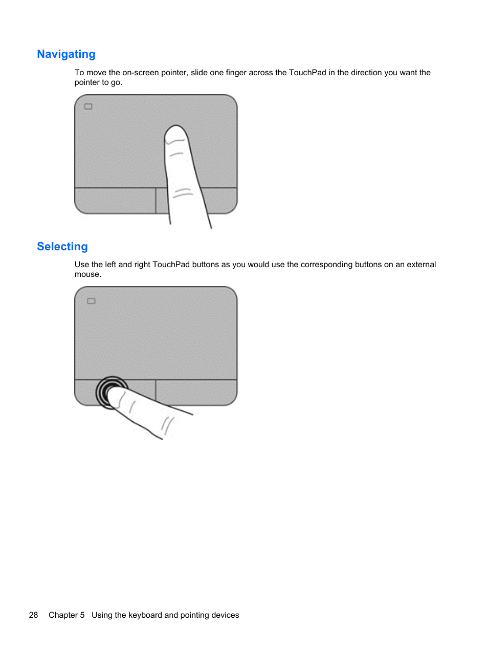 Navigating, Selecting, Navigating selecting | HP 215 G1 Notebook PC User Manual | Page 38 / 85