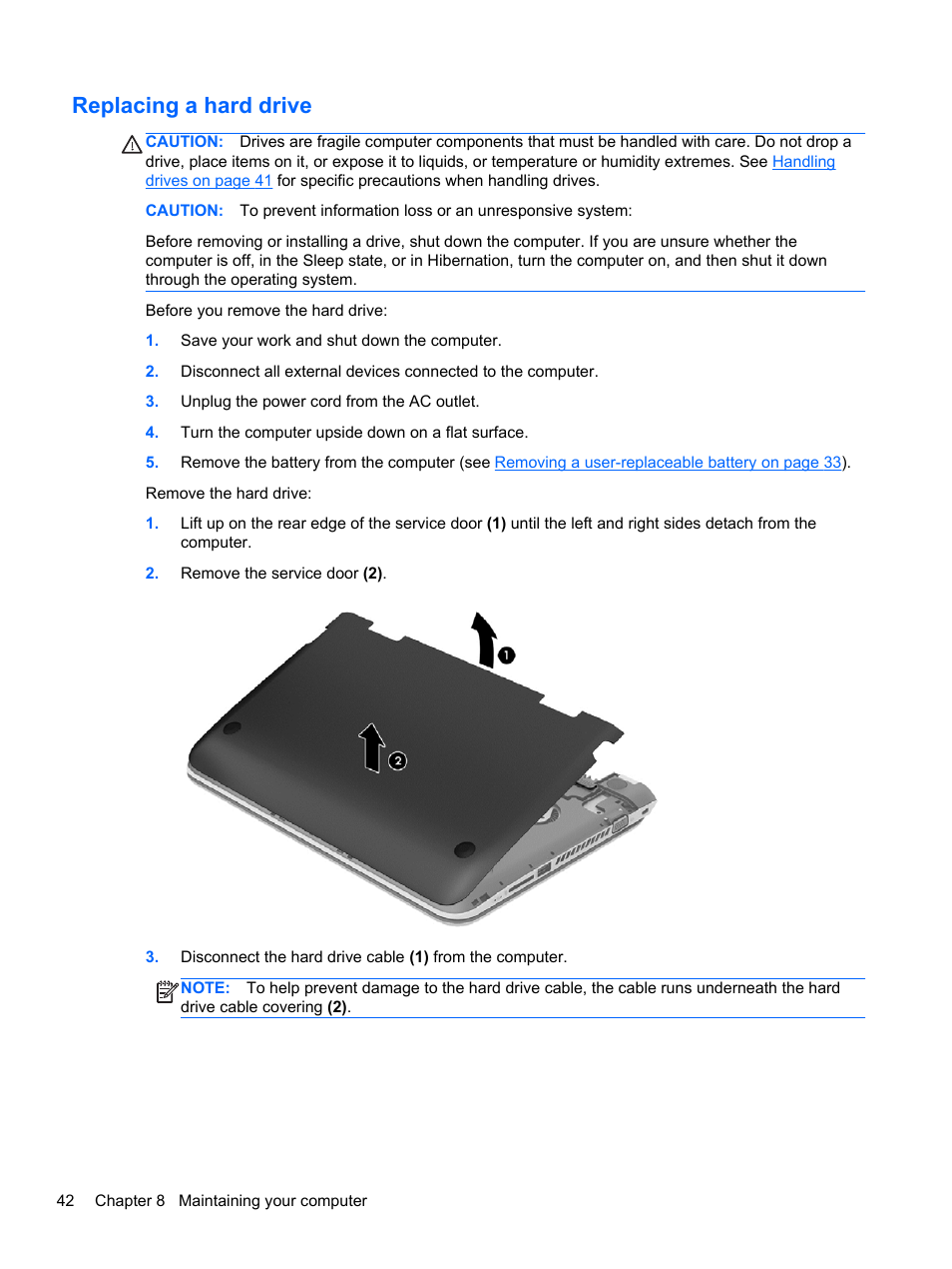 Replacing a hard drive | HP 215 G1 Notebook PC User Manual | Page 52 / 85