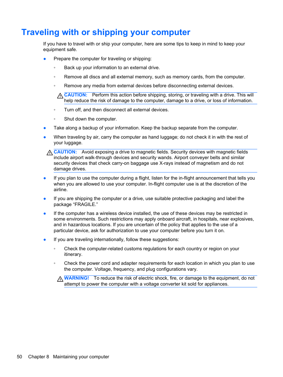 Traveling with or shipping your computer | HP 215 G1 Notebook PC User Manual | Page 60 / 85