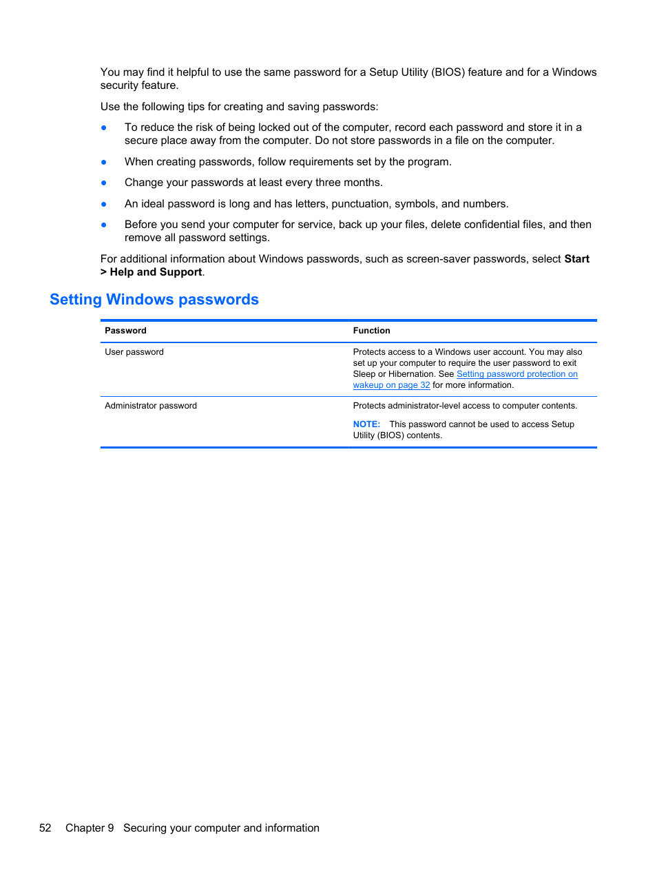 Setting windows passwords | HP 215 G1 Notebook PC User Manual | Page 62 / 85