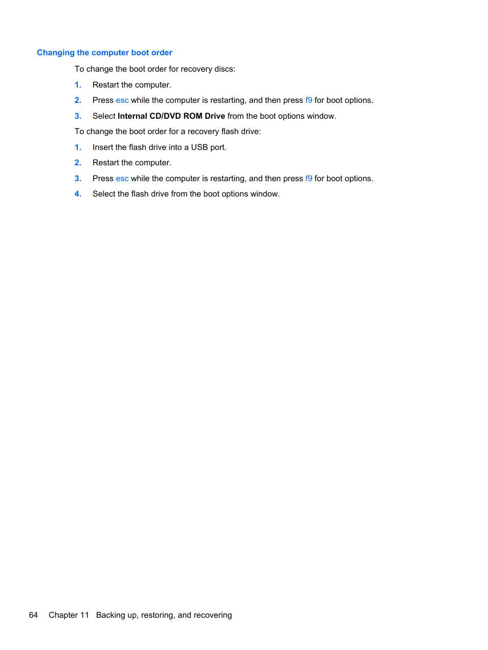 Changing the computer boot order | HP 215 G1 Notebook PC User Manual | Page 74 / 85