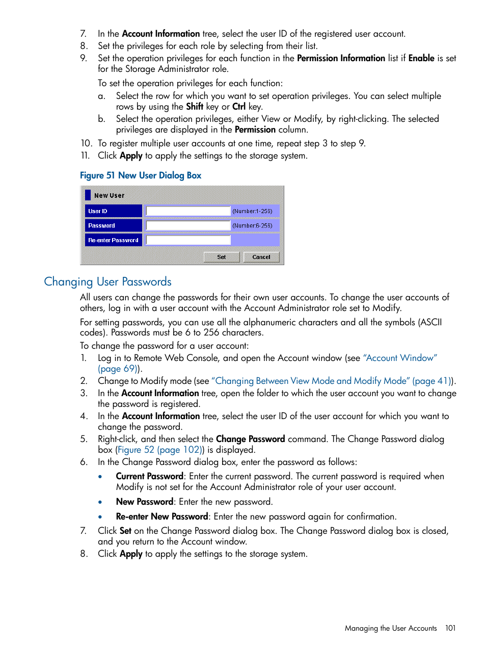 Changing user passwords | HP StorageWorks XP Remote Web Console Software User Manual | Page 101 / 149