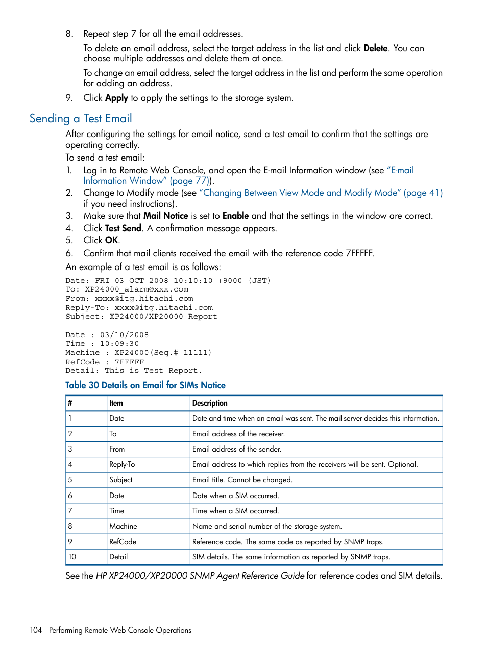 Sending a test email | HP StorageWorks XP Remote Web Console Software User Manual | Page 104 / 149