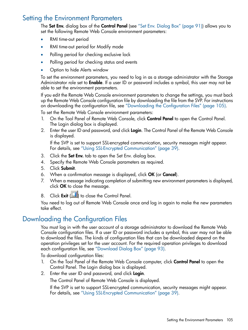 Setting the environment parameters, Downloading the configuration files | HP StorageWorks XP Remote Web Console Software User Manual | Page 105 / 149