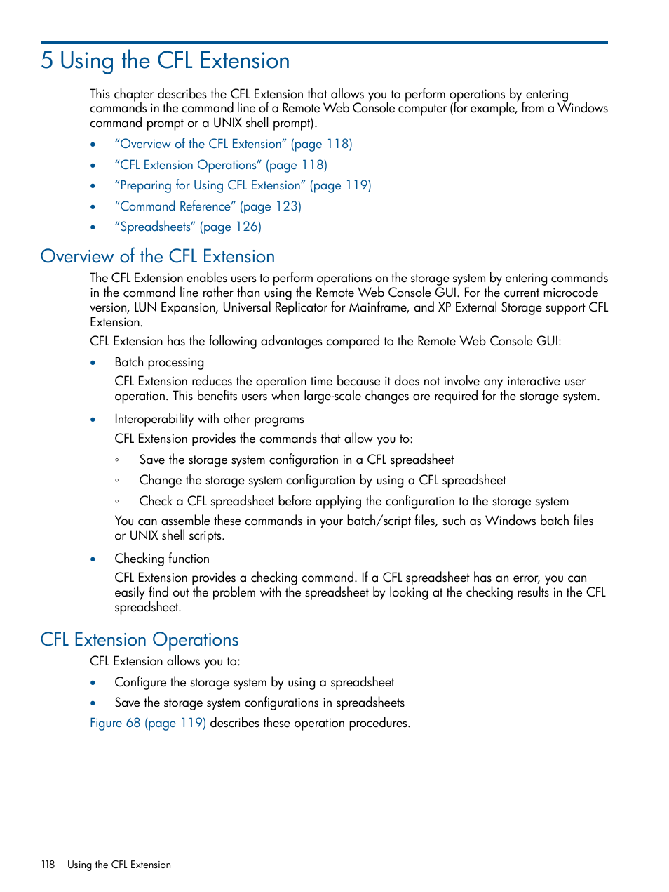 5 using the cfl extension, Overview of the cfl extension, Cfl extension operations | HP StorageWorks XP Remote Web Console Software User Manual | Page 118 / 149