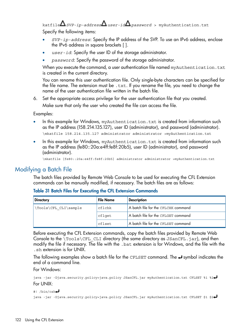 Modifying a batch file | HP StorageWorks XP Remote Web Console Software User Manual | Page 122 / 149