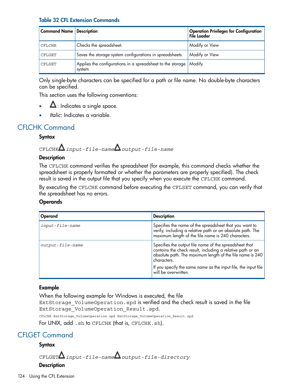 Cflchk command, Cflget command, Cflchk command cflget command | HP StorageWorks XP Remote Web Console Software User Manual | Page 124 / 149