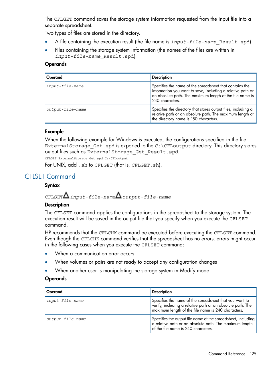 Cflset command | HP StorageWorks XP Remote Web Console Software User Manual | Page 125 / 149