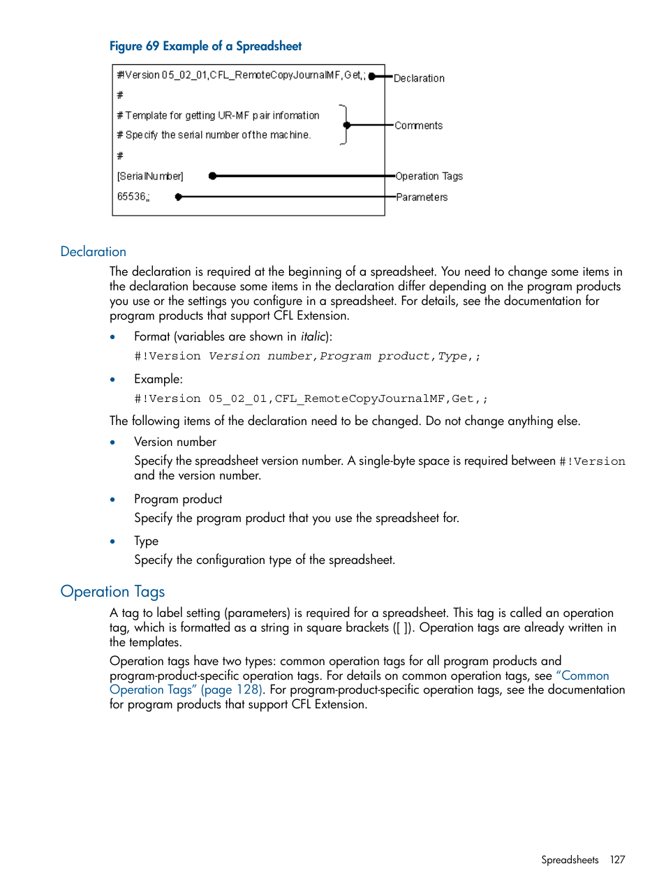 Declaration, Operation tags | HP StorageWorks XP Remote Web Console Software User Manual | Page 127 / 149
