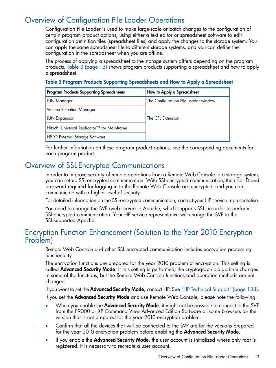 Overview of configuration file loader operations, Overview of ssl-encrypted communications, Overview of | HP StorageWorks XP Remote Web Console Software User Manual | Page 13 / 149