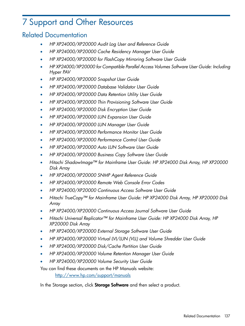 7 support and other resources, Related documentation | HP StorageWorks XP Remote Web Console Software User Manual | Page 137 / 149