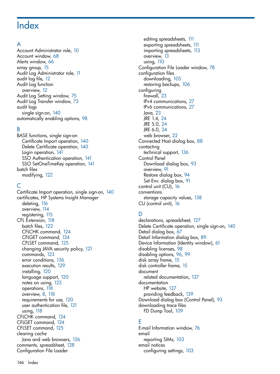 Index | HP StorageWorks XP Remote Web Console Software User Manual | Page 146 / 149