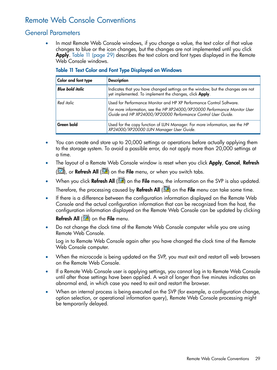 Remote web console conventions, General parameters | HP StorageWorks XP Remote Web Console Software User Manual | Page 29 / 149