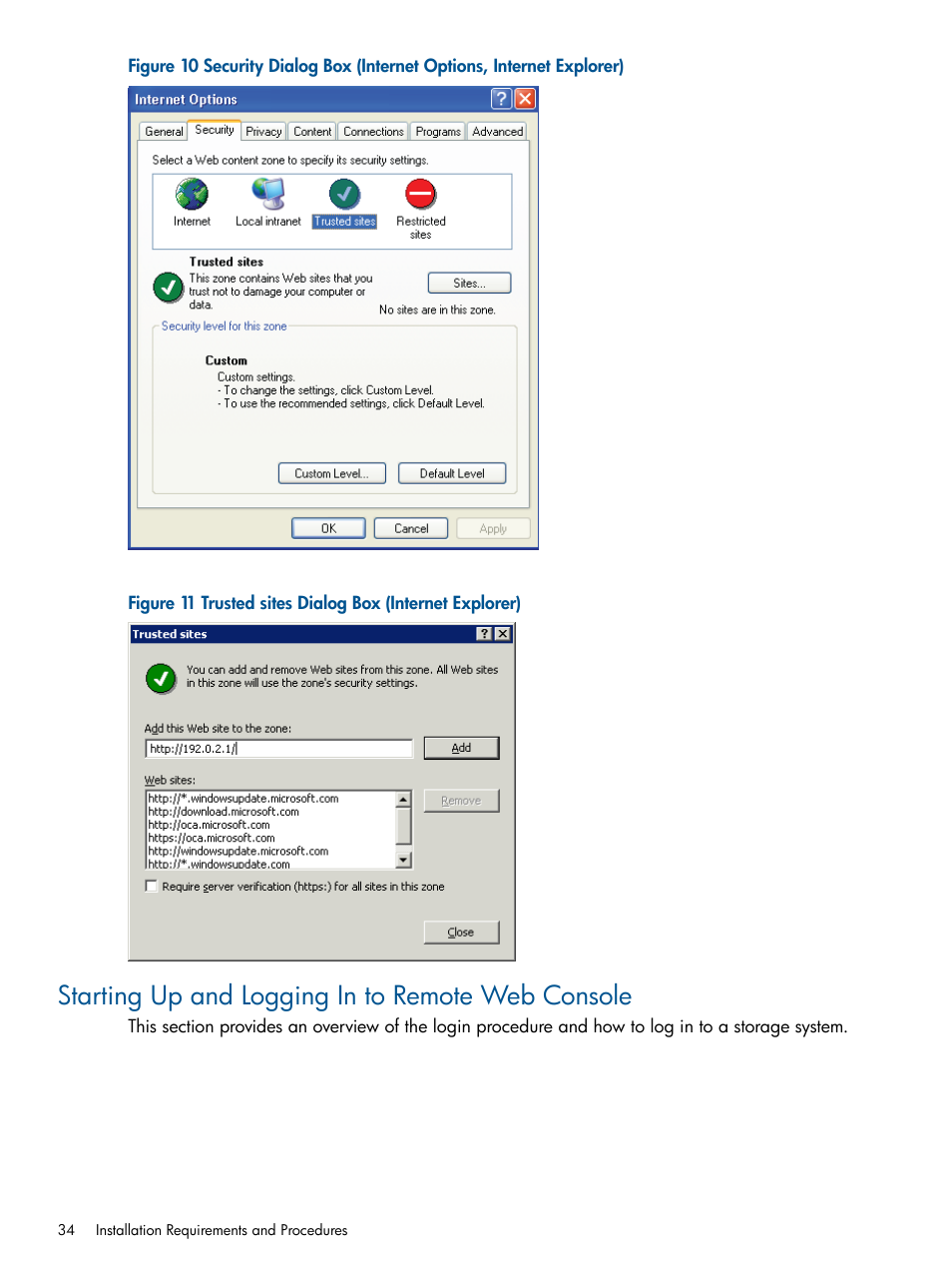 Starting up and logging in to remote web console | HP StorageWorks XP Remote Web Console Software User Manual | Page 34 / 149