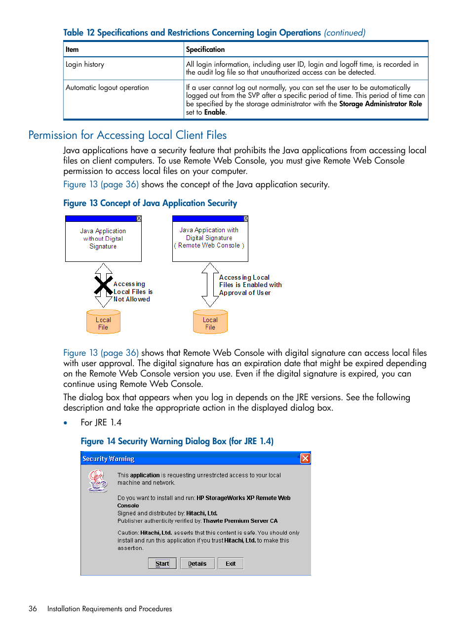 Permission for accessing local client files | HP StorageWorks XP Remote Web Console Software User Manual | Page 36 / 149