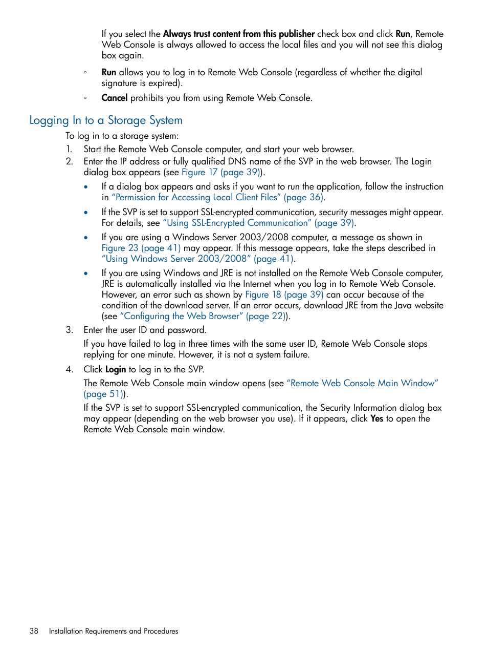Logging in to a storage system | HP StorageWorks XP Remote Web Console Software User Manual | Page 38 / 149