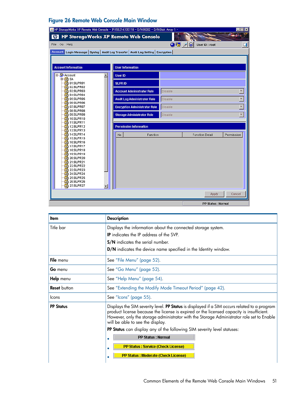 Remote web console main window | HP StorageWorks XP Remote Web Console Software User Manual | Page 51 / 149