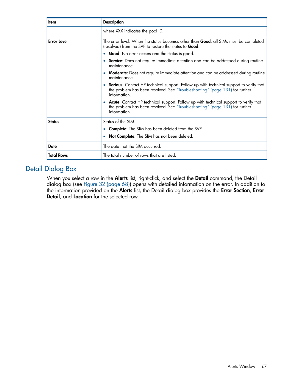 Detail dialog box | HP StorageWorks XP Remote Web Console Software User Manual | Page 67 / 149