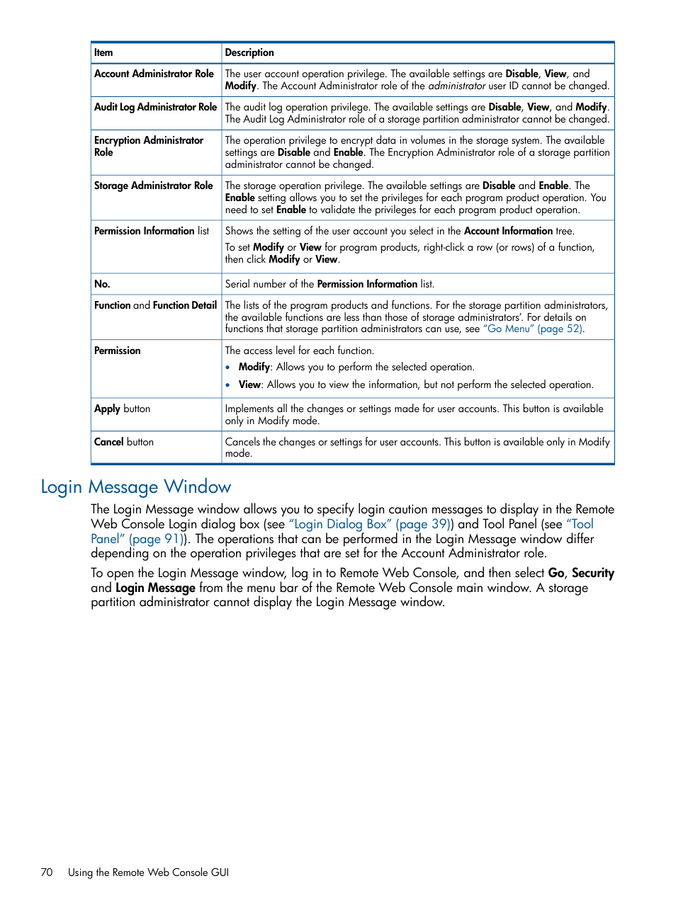 Login message window | HP StorageWorks XP Remote Web Console Software User Manual | Page 70 / 149