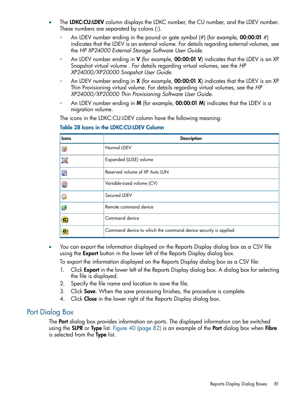 Port dialog box | HP StorageWorks XP Remote Web Console Software User Manual | Page 81 / 149