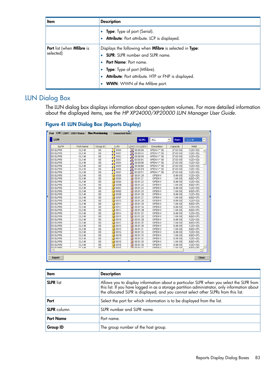 Lun dialog box | HP StorageWorks XP Remote Web Console Software User Manual | Page 83 / 149