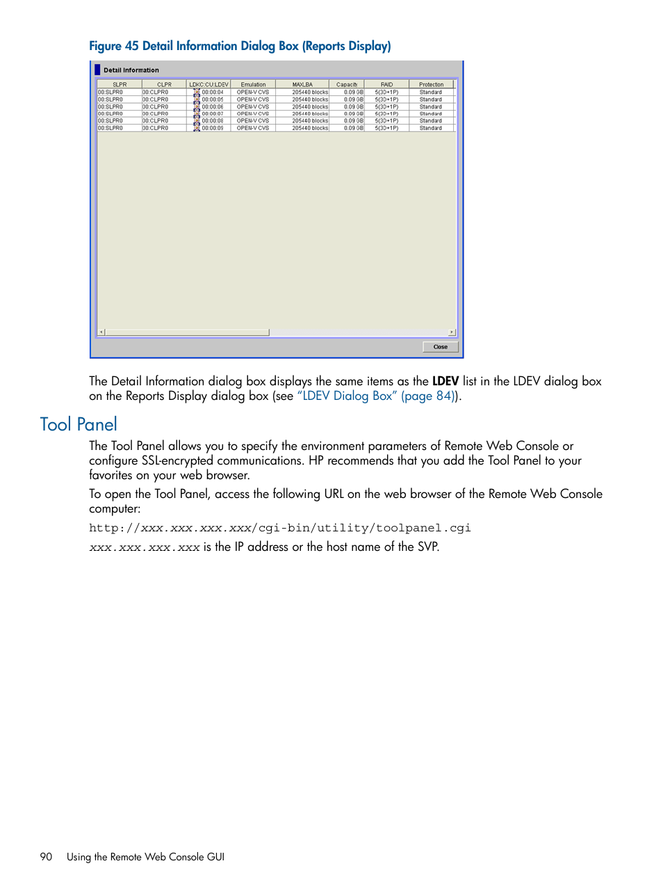 Tool panel | HP StorageWorks XP Remote Web Console Software User Manual | Page 90 / 149