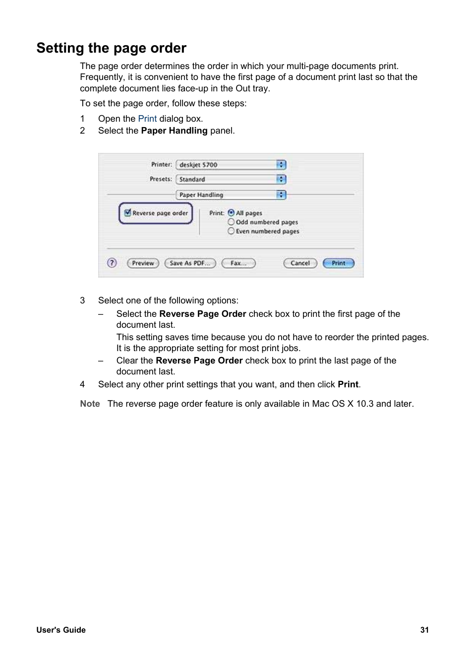 Set the order, Setting the page order | HP Deskjet 5740 Color Inkjet Printer User Manual | Page 33 / 102