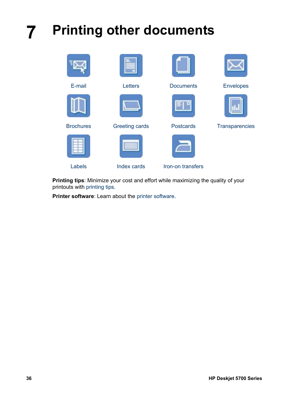 Printing other documents | HP Deskjet 5740 Color Inkjet Printer User Manual | Page 38 / 102