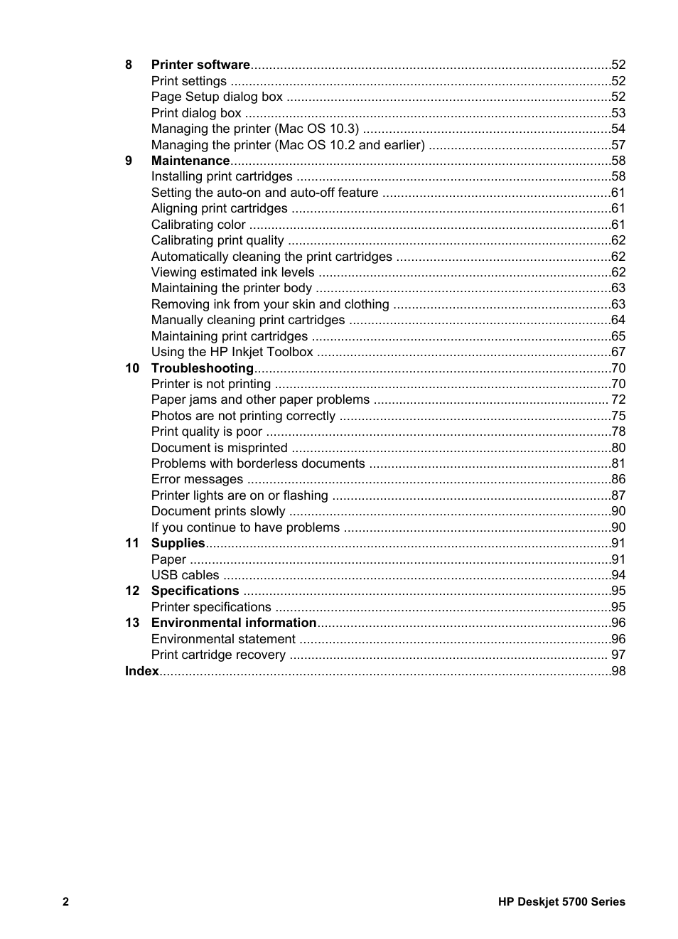 HP Deskjet 5740 Color Inkjet Printer User Manual | Page 4 / 102