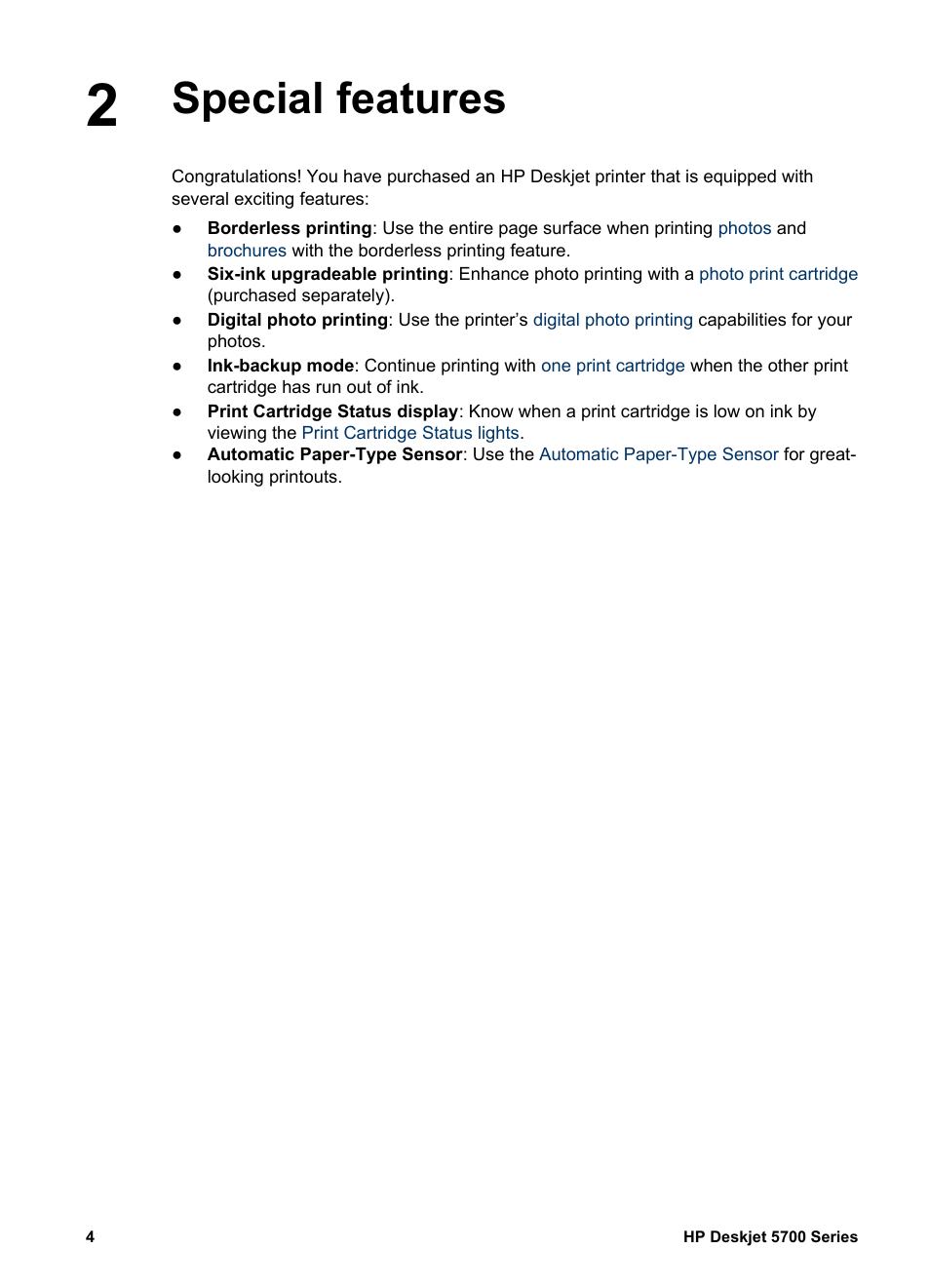 Special features | HP Deskjet 5740 Color Inkjet Printer User Manual | Page 6 / 102
