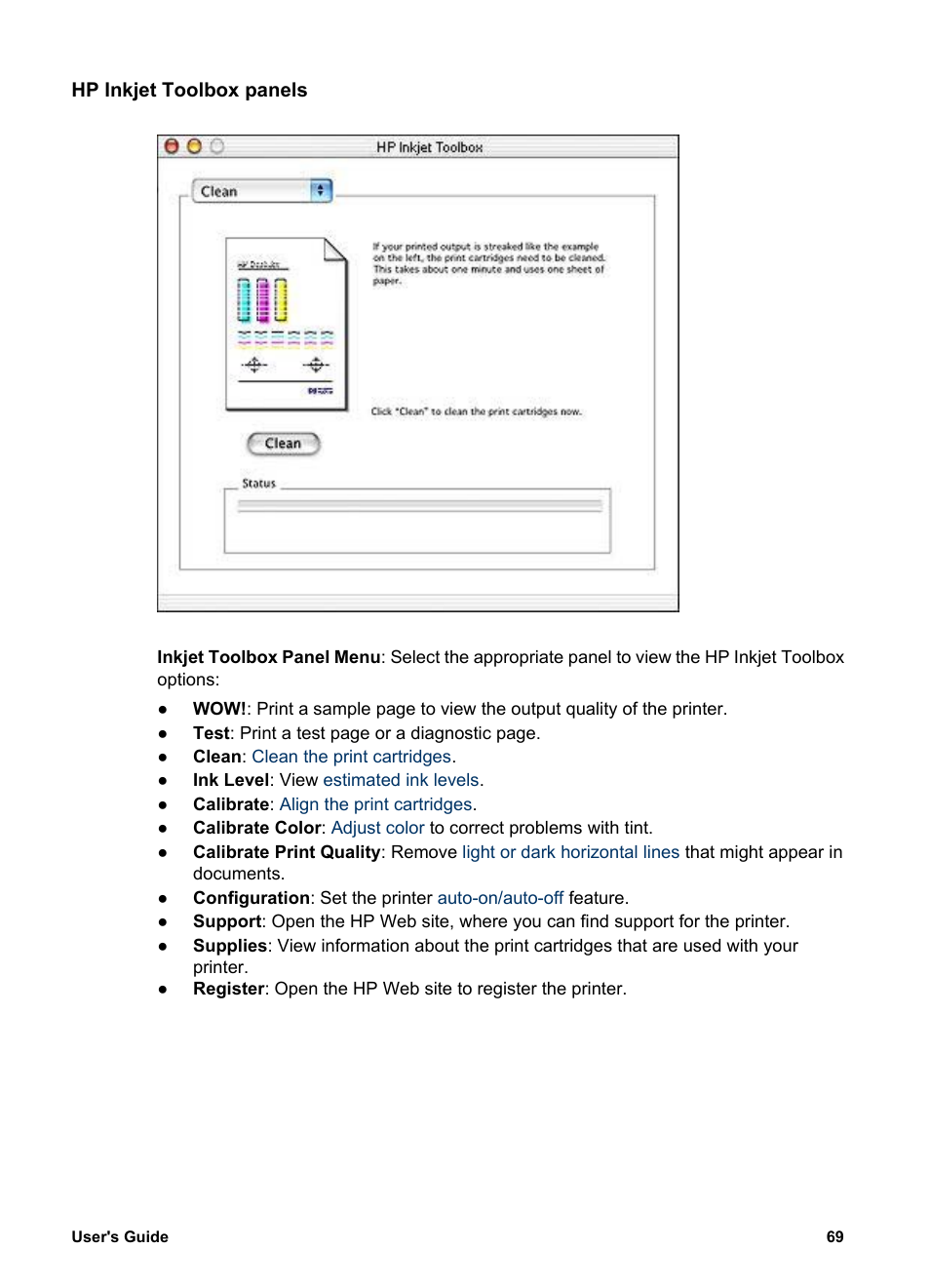 Hp inkjet toolbox panels | HP Deskjet 5740 Color Inkjet Printer User Manual | Page 71 / 102