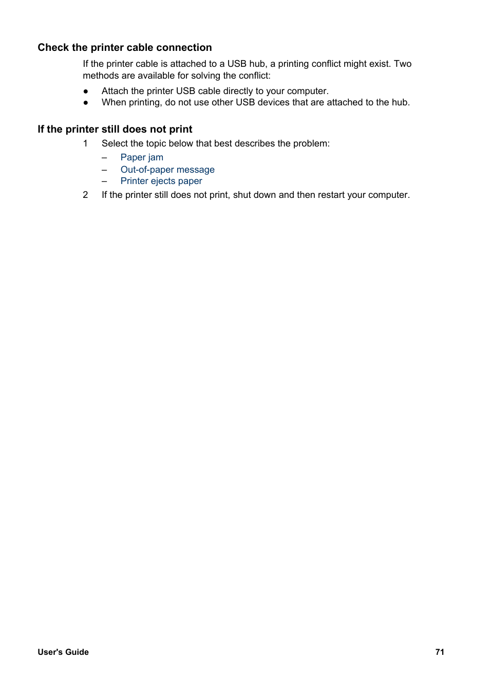 Check the printer cable connection, If the printer still does not print | HP Deskjet 5740 Color Inkjet Printer User Manual | Page 73 / 102