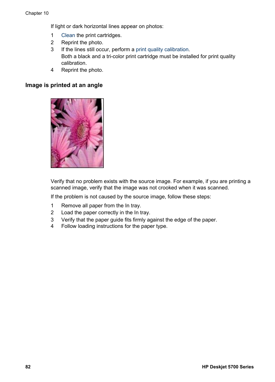 Image is printed at an angle | HP Deskjet 5740 Color Inkjet Printer User Manual | Page 84 / 102