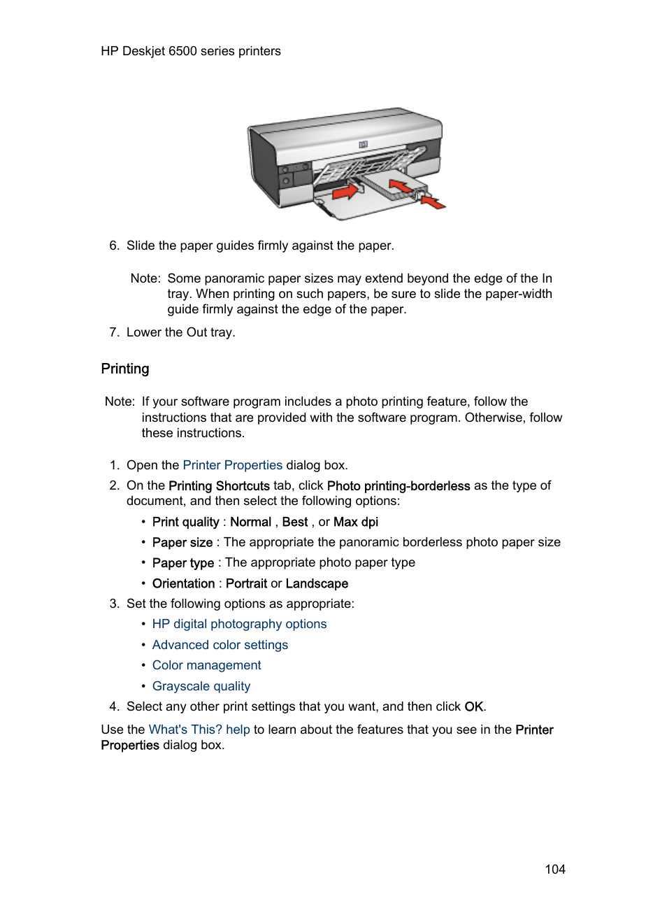 Printing | HP Deskjet 6540 Color Inkjet Printer User Manual | Page 104 / 201