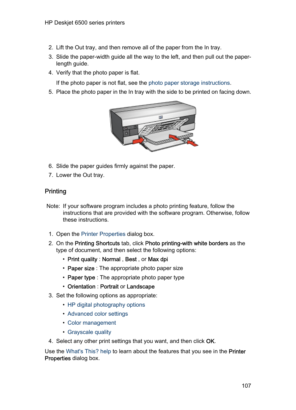 Printing | HP Deskjet 6540 Color Inkjet Printer User Manual | Page 107 / 201