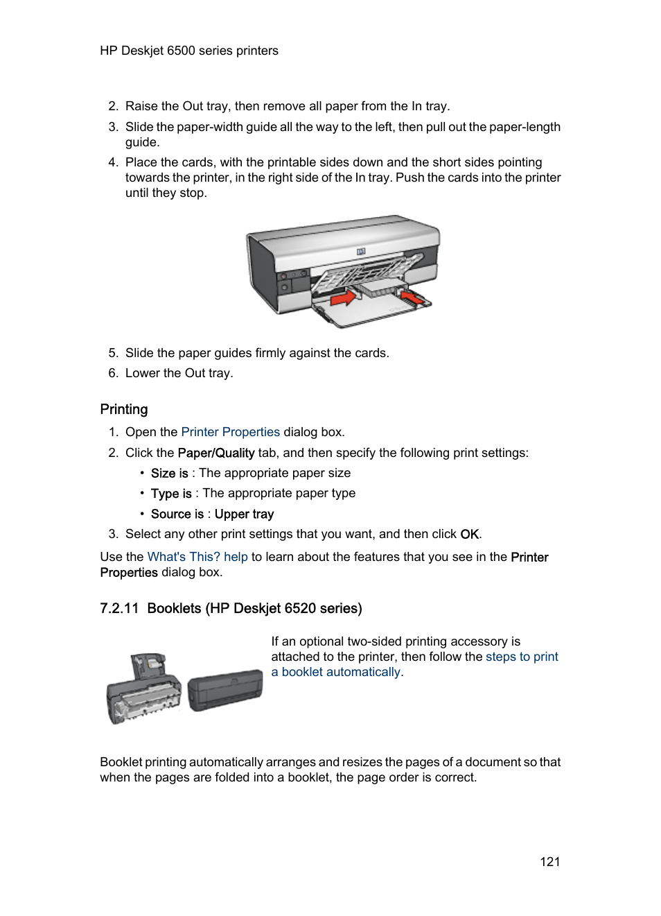 Printing, 11 booklets (hp deskjet 6520 series), Booklets | HP Deskjet 6540 Color Inkjet Printer User Manual | Page 121 / 201