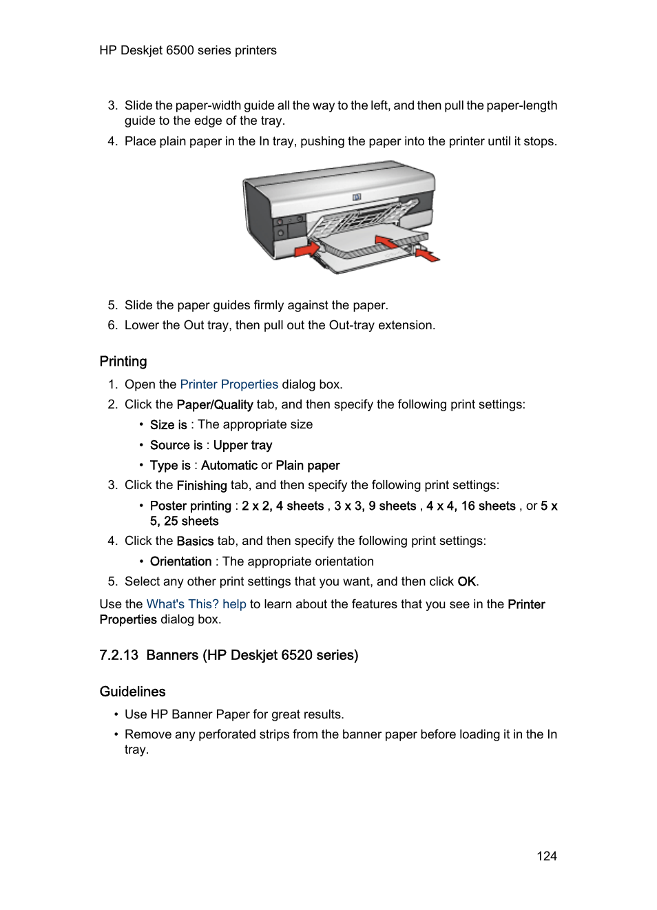 Printing, 13 banners (hp deskjet 6520 series), Guidelines | Banners | HP Deskjet 6540 Color Inkjet Printer User Manual | Page 124 / 201