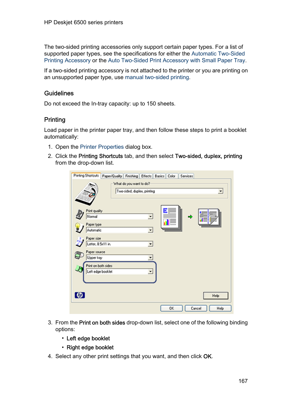 Guidelines, Printing | HP Deskjet 6540 Color Inkjet Printer User Manual | Page 167 / 201